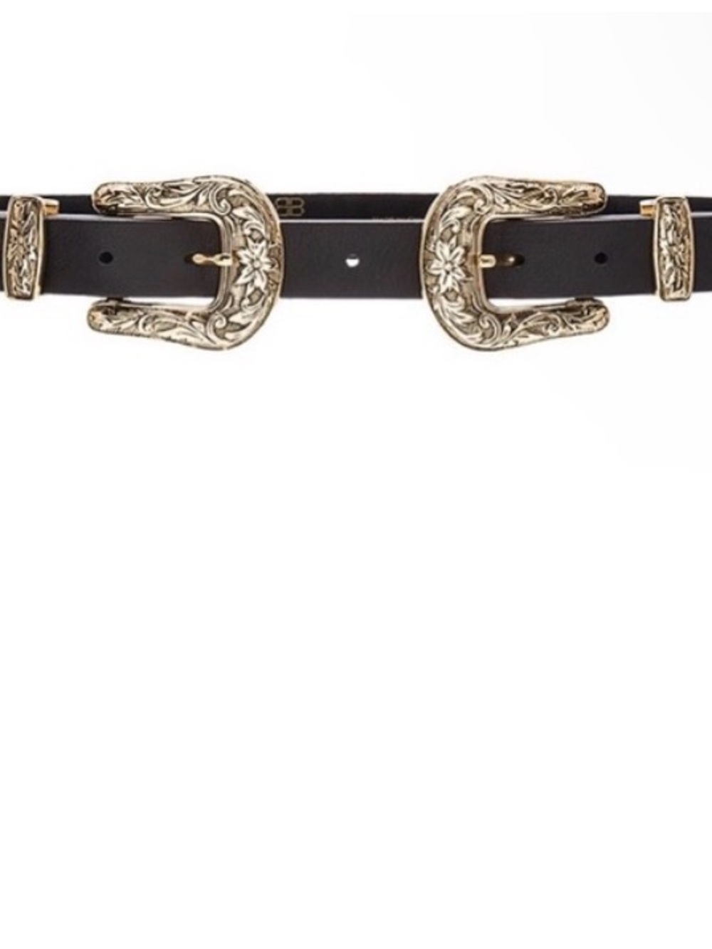 Below the Belt Double Buckle Black Leather Western Belt with Ornate Buckles
